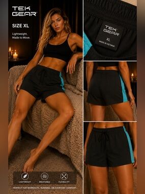 tek gear Black Athletic Shorts with Teal Side Panels